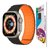 Pulseira De Silicone Magnetica 123-alc-0 Marca 123smart Compativel Com Apple Watch Ultra 1 E 2 Iwatch Serie 9 8 7 6 5 4 3 2 1 Se 42mm 44mm 45mm 49mm - Cor Preto Com Laranja