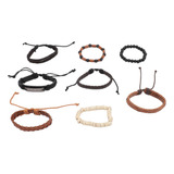 Pulseira De Tecido Vintage, 8 Peças De Couro Pu Trançado, Fe