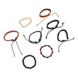 Pulseira De Tecido Vintage, 8 Peças De Couro Pu Trançado, Fe