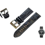 Pulseira Em Couro Para Relógio Mont Blanc 22mm Preto Marrom