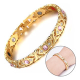 Pulseira Feminina Aço Inox Semijoia Com Pedras Strass