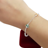 Pulseira Feminina Borboleta Colorida Prata Legítima 925