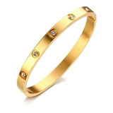 Pulseira Feminina Bracelete De Aço Inoxidável Folheado A Ouro 18k Vanglore 1250 Stardom Comprimento 18 Cm Cor Dourado Com Pedras Diâmetro 5.8 Cm Social Esporte Fino Casual