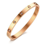 Pulseira Feminina Bracelete De Aço Inoxidável Folheado A Ouro Branco 18k Vanglore 1250 Stardom Comprimento 18 Cm Cor Rose Gold Com Pedras Diâmetro 5.8 Cm Social Esporte Fino Casual