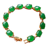 Pulseira Feminina De Jade Malaio Com Detalhes Em Esmeralda