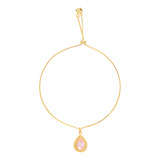 Pulseira Gravatinha Gota Pedra Rosa Folheado A Ouro 18k
