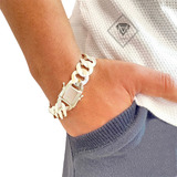 Pulseira Groumet Escamada Fecho Gaveta Prata 925 Maciça 17mm Comprimento 21 Cm Cor Prateado Diâmetro 7 Cm