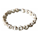 Pulseira Howlita Branca Caveira Esculpida Pedra Natural