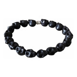 Pulseira Howlita Negra Caveira Esculpida Pedra Natural