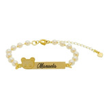 Pulseira Infantil Bebê Perola E Chapinha Folheada Ouro18k