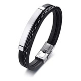 Pulseira Masculina Aço 316l Titânio Couro