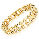 Pulseira Masculina Bracelete Corrente Em Aço 316l + Ouro Comprimento 21 Cm Cor Dourado Diâmetro 1.2 Cm