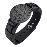 Pulseira Masculina Bracelete Couro Medalha São