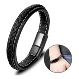 Pulseira Masculina De Couro Costurada E Trançada Fecho Imã