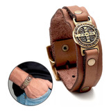 Pulseira Masculina De Couro Cruz Sagrada São Bento Bracelete Comprimento 0 Cm Cor Marrom Diâmetro 0 Cm