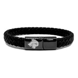 Pulseira Masculina De Couro Preto Trançado - Fecho Grafite