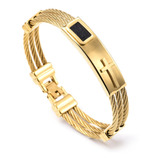 Pulseira Masculina Luxo Cabos Aço Cruz Folheada Ouro 18k Top