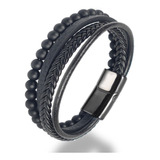 Pulseira Masculina Tribal Pedra Couro Fecho