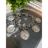 Pulseira Moeda Antiga Banhada Ouro 18k