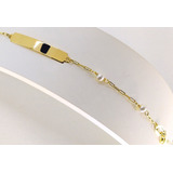 Pulseira Ouro 18k 750 Bebê Chapinha Com Pérolas 13cm