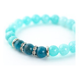 Pulseira Pedra Natural Agua Marinha Com Strass 8mm