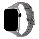 Pulseira Slim Fina Couro Luxo Para Apple Watch Series E Iwo Cor Cinza