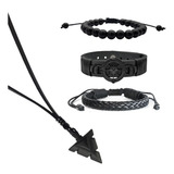 Pulseiras Masculinas Bússola Kit C/03 Colar De Couro Tribal