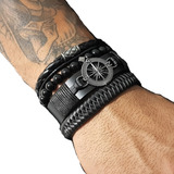 Pulseiras Masculinas De Couro Kit Bussola C/4
