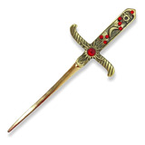 Punhal Adaga Metal Banho No Ouro Velho Stras Vermelho 19 Cm 