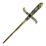 Punhal Metal Dourado Envelhecido 19 Cm Pedra Preta Strass