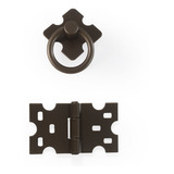 Puxador Colonial Argola Rustico Preto + Dobradiça Kit 40 Pcs
