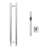 Puxador Duplo Alumínio Tubular 60 Cm + Fechadura Rolete