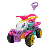 Quadriciclo Carrinho De Passeio Infantil Haste Pedal Rosa 
