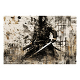 Quadro 3d Grande Tela Colagem Samurai Preto Brancoh3 130x90