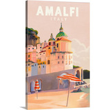 Quadro Canvas Arte Praia Postal Itália Amalfi Vintage Viagem