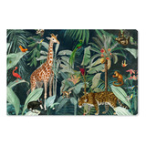 Quadro Canvas Pintura Animais Na Floresta Girafa Aves Arte