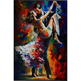 Quadro Canvas Pintura Casal Elegante Dançando Colorido Arte