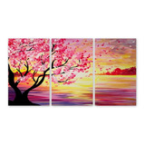 Quadro Cerejeira Pôr Do Sol Arvore Rosa Mar Flores Canvas Cor Colorido Cor Da Armação Borda Infinita
