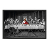 Quadro Com Moldura Para Sala Santa Ceia Jesus 64x94 Cm