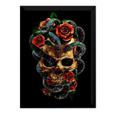 Quadro Cranio Rosas Decoração Estúdio Tatuagem