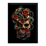 Quadro Cranio Rosas Decoração Estúdio Tatuagem Arte