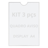 Quadro De Aviso A4 Display De Parede Acrílico Ps Kit 3 Peças
