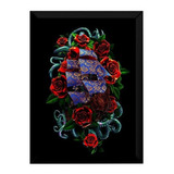 Quadro Decoração Estúdio Tatuagem Arte Barco Rosas