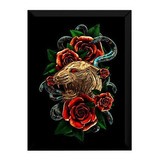 Quadro Decoração Estúdio Tatuagem Arte Leão Rosas Cobra