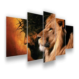 Quadro Decoração Para Sala Jesus Leao De Juda 5 Peça Mosa
