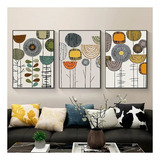 Quadro Decorativo 3 Peças 40x60 Pinturas Flores Abstrato