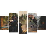 Quadro Decorativo 5 Partes Mosaico Days Gone Ps4 Geek Nerd3 Cor Colorido Armação Marrom