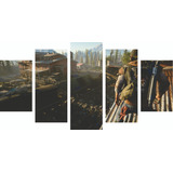 Quadro Decorativo 5 Partes Mosaico Days Gone Ps4 Geek Nerd7 Cor Colorido Armação Marrom