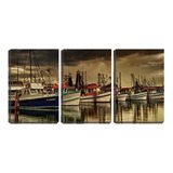 Quadro Decorativo 55x110 Barcos Pesqueiros Ancorados