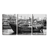 Quadro Decorativo 55x110 Barcos Pesqueiros Na